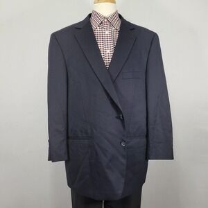 GS Perfect Fit Men's Sport Coat Blazer Two Button Navy Blue Twill Wool Poly 50PR